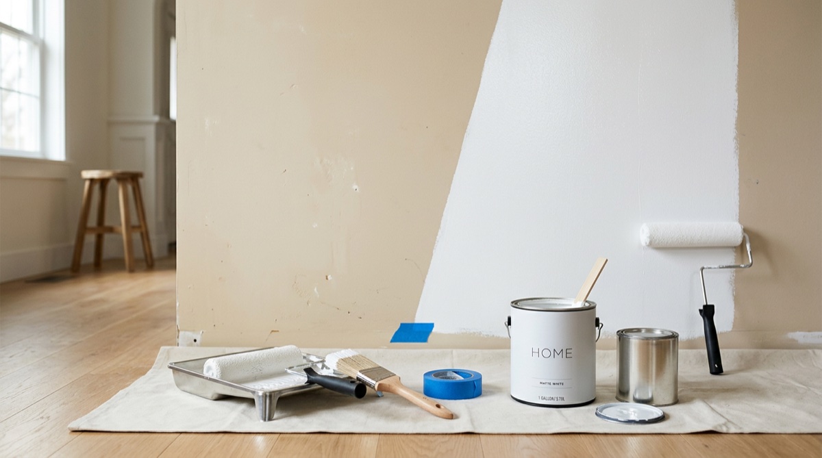 Pintura de interiores com rolo e trincha mostrando erros comuns a evitar